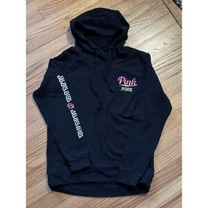 PINK Victorias Secret Sweatshirt WOMENS Sz XS Hoodie Black Knit Neon Logo